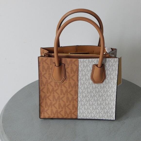 MICHAEL KORS MERCER Two-Tone Logo Medium Messenger Crossbody Bag Deer Multi NWT - Picture 7 of 13